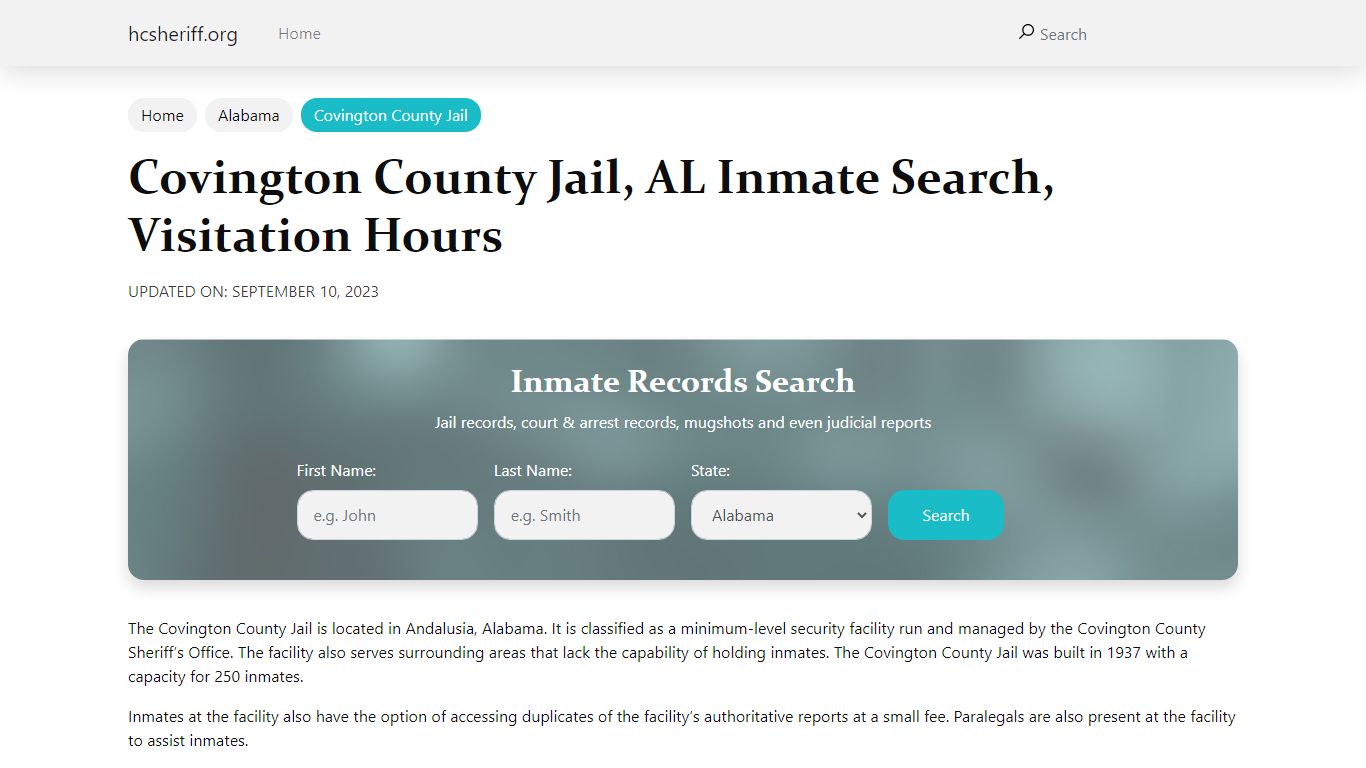 Covington County Jail, AL Inmate Search, Visitation Hours